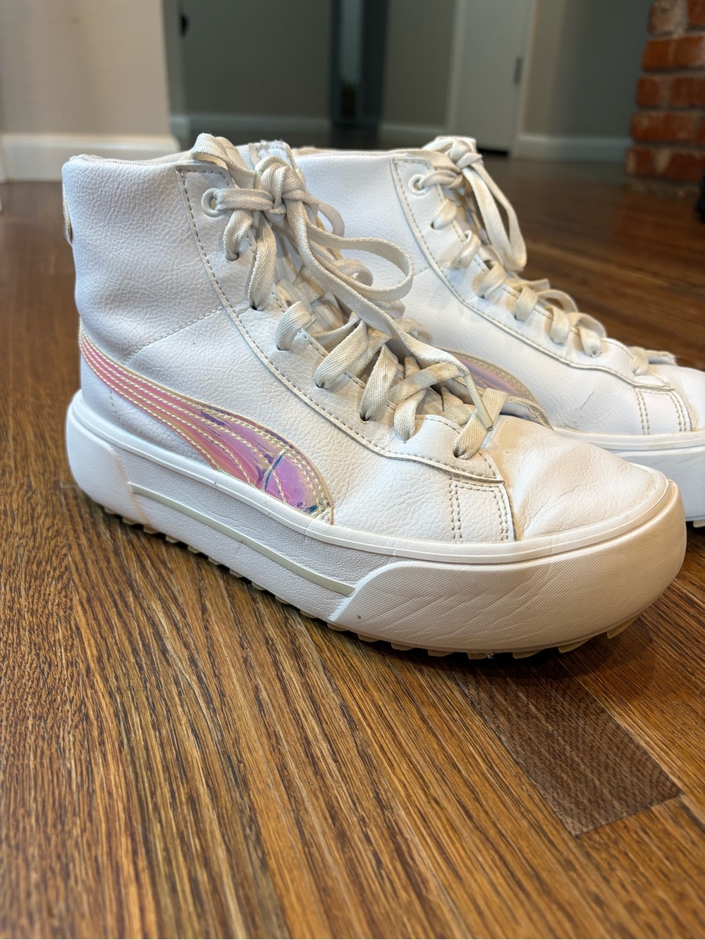 PUMA Kaia Mid Irisistable White Leather High-Top Platform Sneakers - Women's 8 - Picture 2 of 10